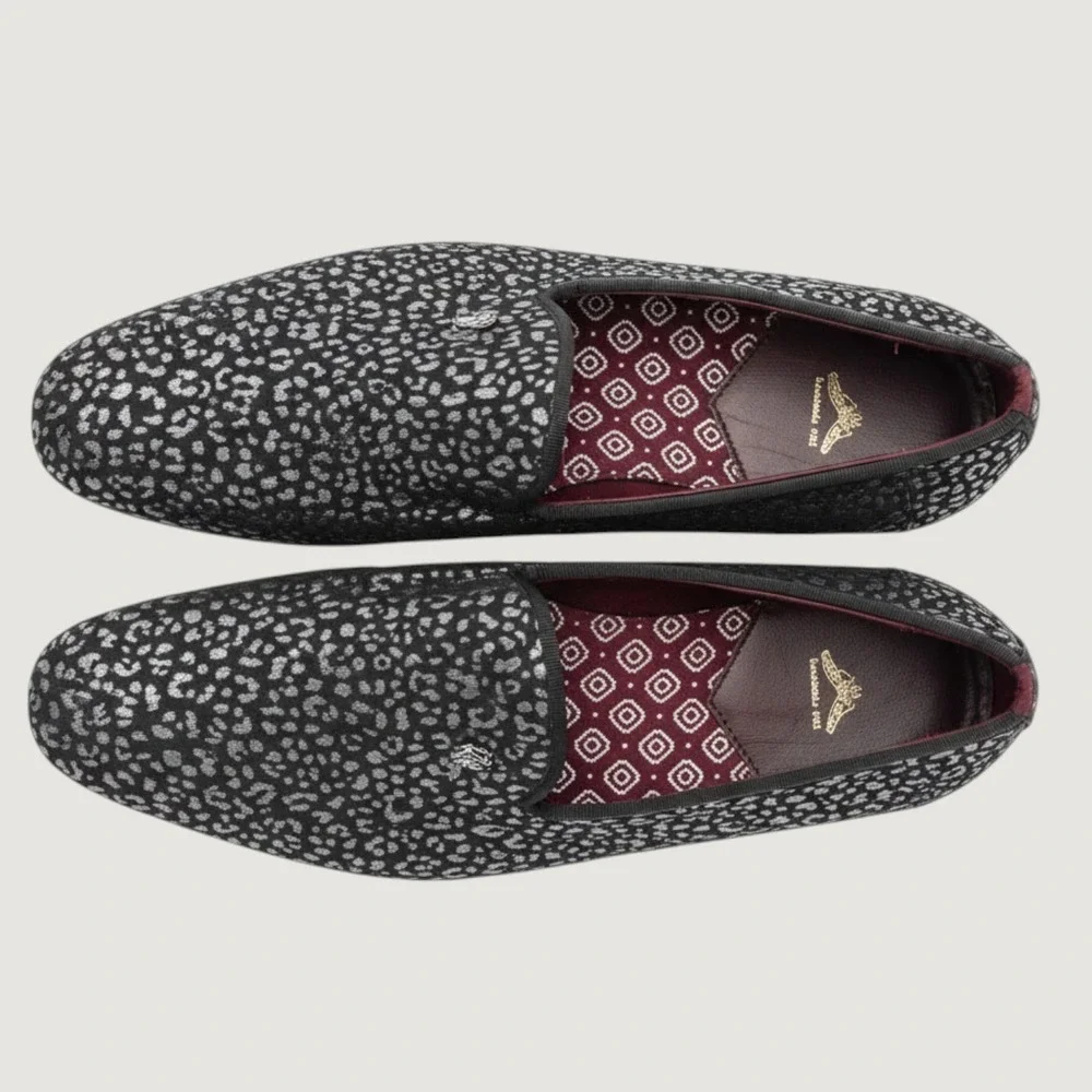 Ted Baker London Treep 2 Smoking Flat Loafer black silver metallic animal print